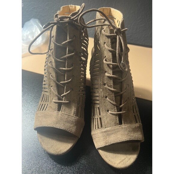 Sam Edelman Rocco Bootie Sandals Womens Size 8.5 Brown Suede Cage Cutout Lace Up - Picture 7 of 10